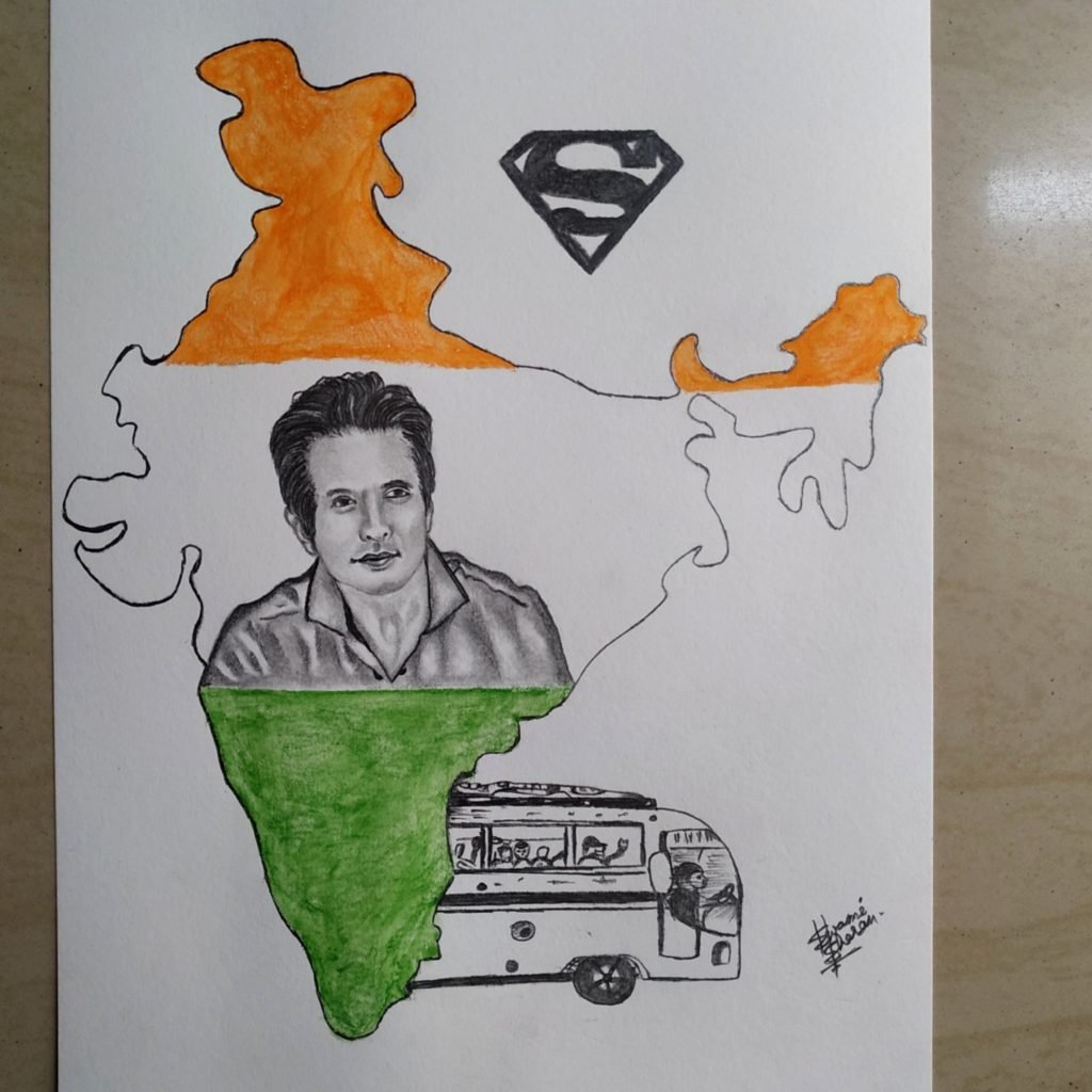 Artist make Sonu sood art on India MAP