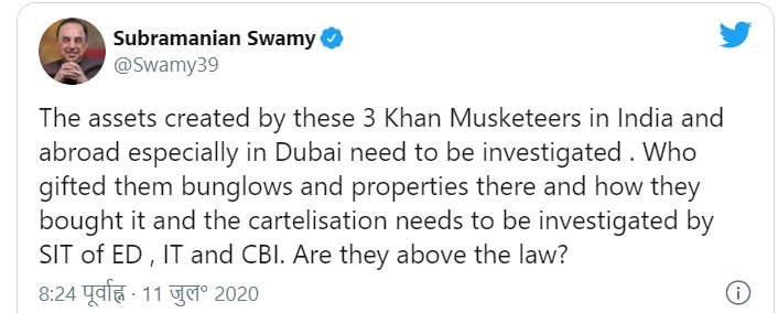 Swamy demands to Investigate Property Of Khans 